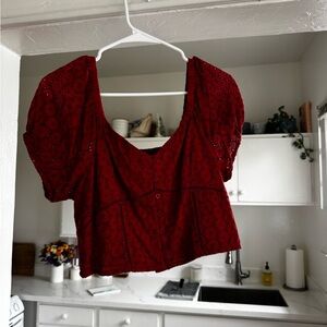 Lucky Brand Red Eyelet Blouse